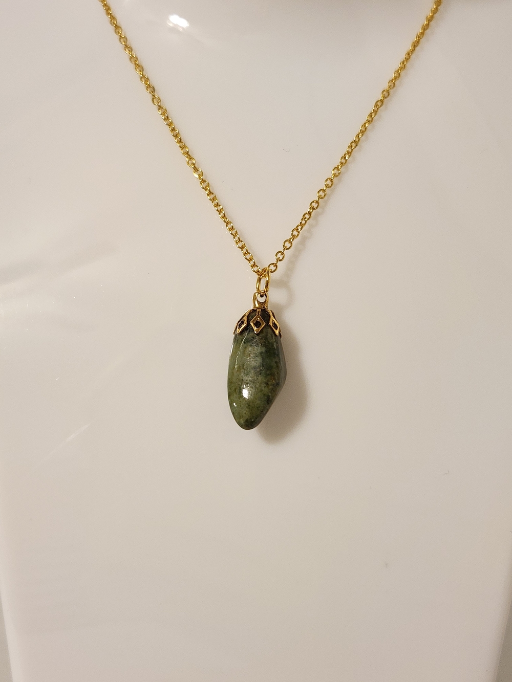 Gold-Plated Green Stone Pendant Necklace